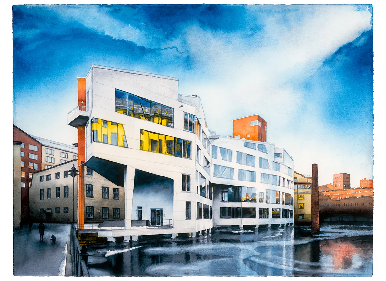 Akvarellmålning med Katscha i Norrköping