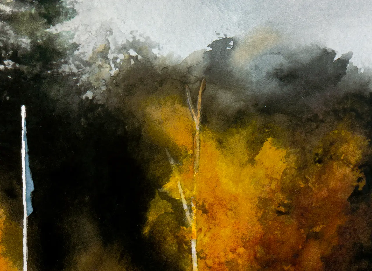Detalj av målning i akvarell med Gamla Vattentornet i Norrköping