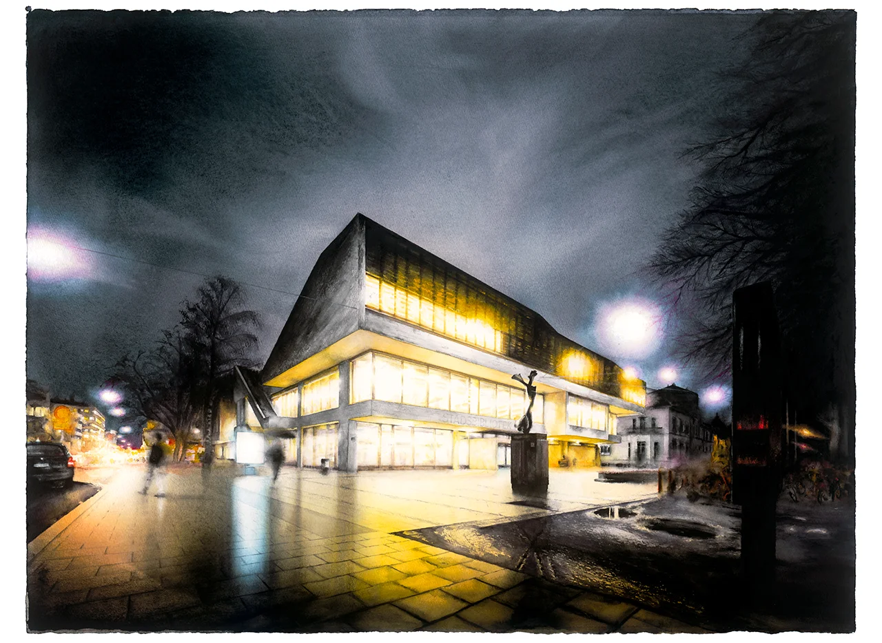 Stadsbiblioteket i Norrköping, Fine Art Print med akvarellmålning av Jens Tärning 2022 ©