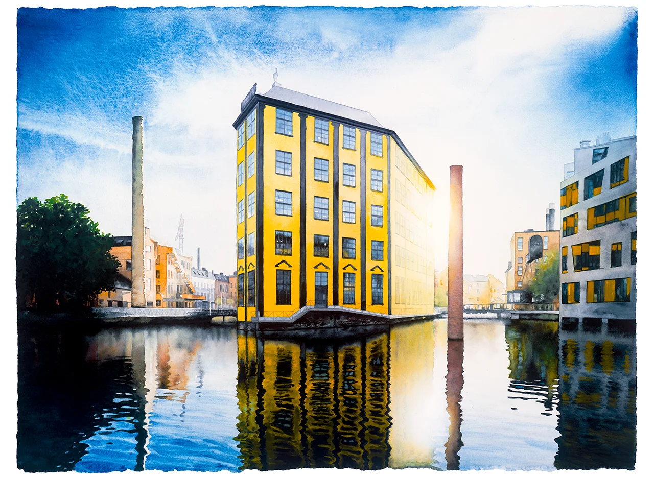 Strykjärnet/Arbetets museum i Norrköping, poster med akvarellmålning av Jens Tärning 2022 ©