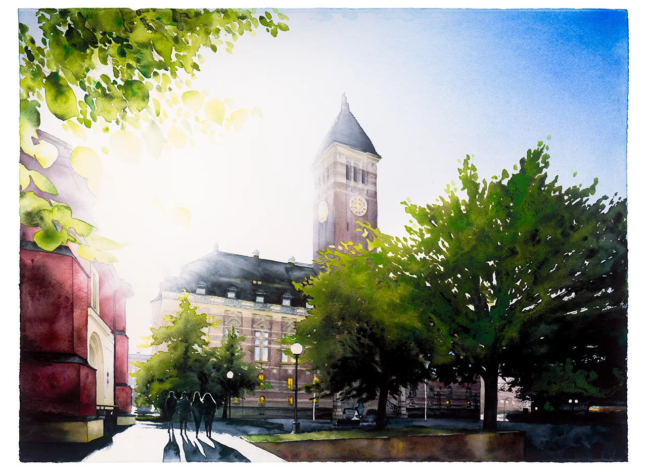 Rådhuset i Norrköping, Fine Art Print med akvarellmålning av Jens Tärning 2022 ©